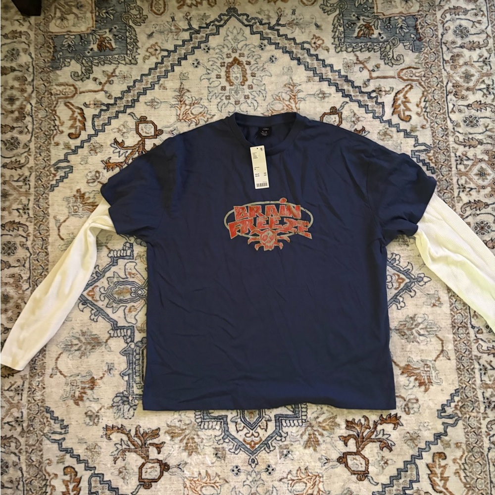 Navy Blue Graphic Men's Shirt - Urban Outfitters Brain Freeze